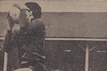 Bobby Kerr is beaten to a cross by the Notts County goalkeeper Roy Brown